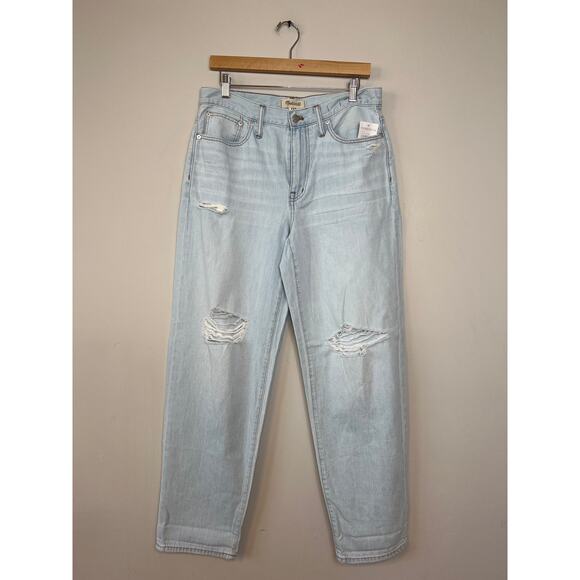 NWT Madewell The Slouchy Boyjean Distressed Wrightlane Light Wash Size: 28 - Picture 2 of 9